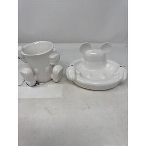 Disney Park MICKEY‎ MOUSE White Soap Holder And Cup Ceramic Bathroom